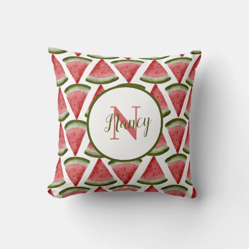 watermelon summer bbq party monogram   throw pillow