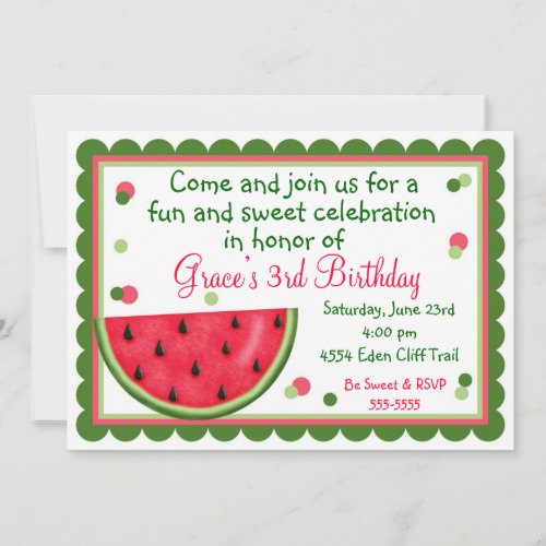 Watermelon Summer Birthday Invitations