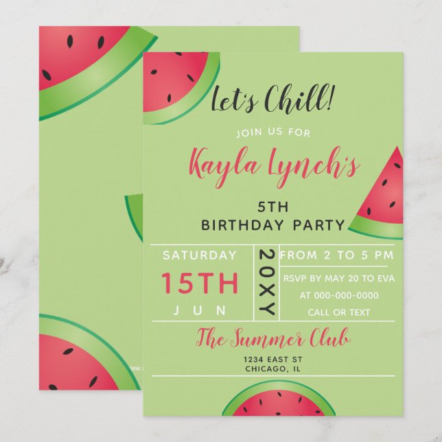 watermelon summer birthday party invitation (Front/Back)