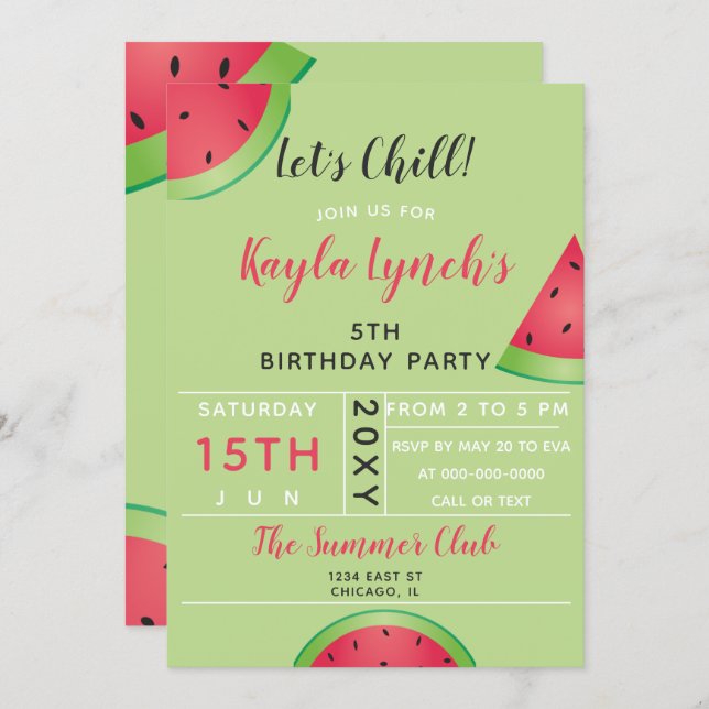watermelon summer birthday party invitation (Front/Back)