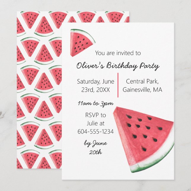 Watermelon Summer Birthday Party Invitation (Front/Back)