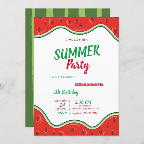 Watermelon Summer  Birthday Party Invitation