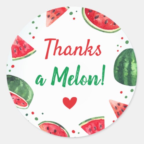 Watermelon Summer Birthday Party Thanks a Melon Classic Round Sticker