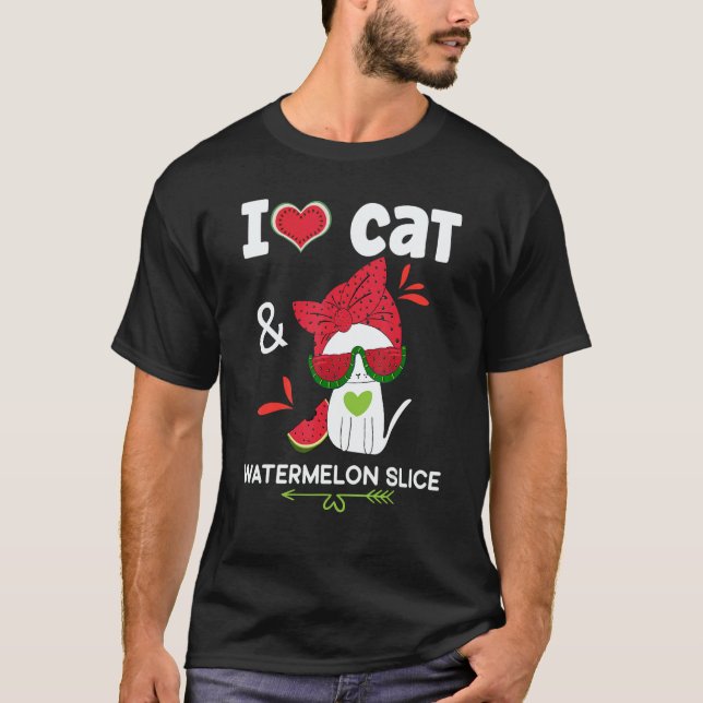 Watermelon Summer  Cat Sunglasses  Watermelon T-Shirt (Front)