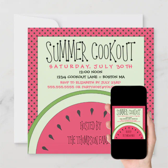Watermelon Summer Cookout Invitation Zazzle