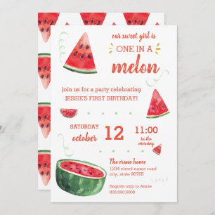 Watermelon summer first birthday ONE IN A MELON Invitation