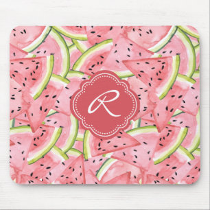Watermelon Summer Fresh Pattern with Monogram Mouse Pad
