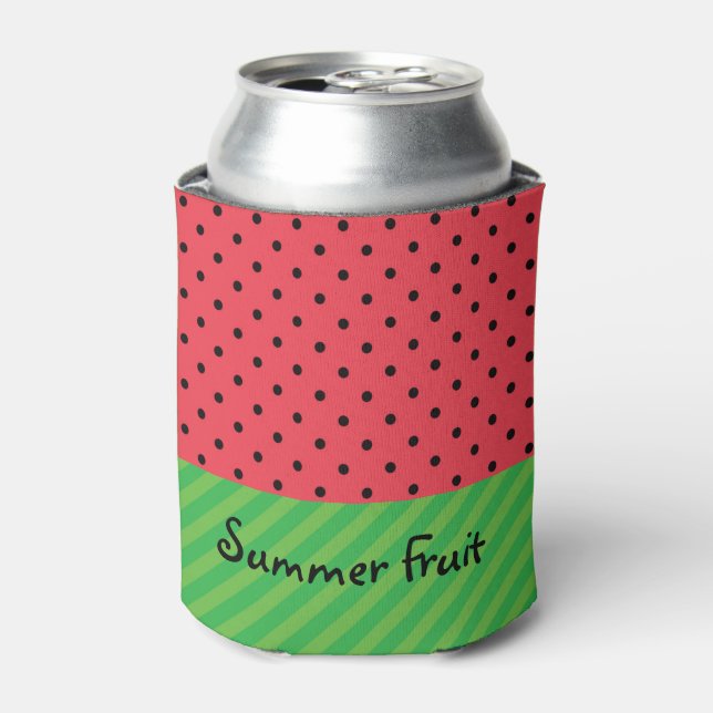 Watermelon summer fruit customizable pink polka can cooler (Can Front)
