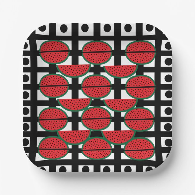 Watermelon Summer Fruit Geometric Pattern    Paper Plates (Front)