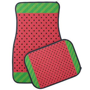 Watermelon summer fruit green, pink/black dot car floor mat