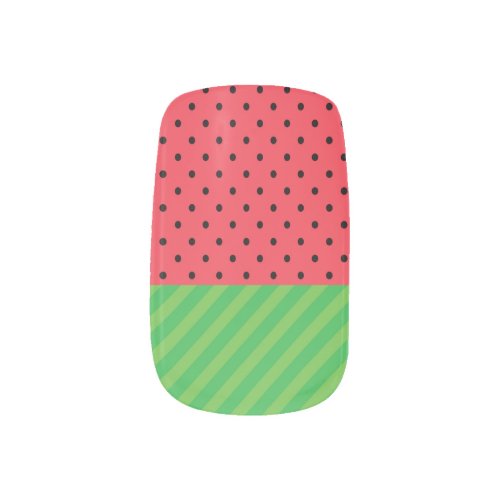 Watermelon summer fruit green pinkblack polka  minx nail art