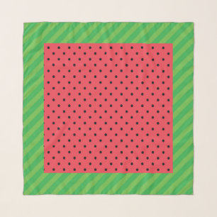 Watermelon summer fruit green, pink/black polka scarf