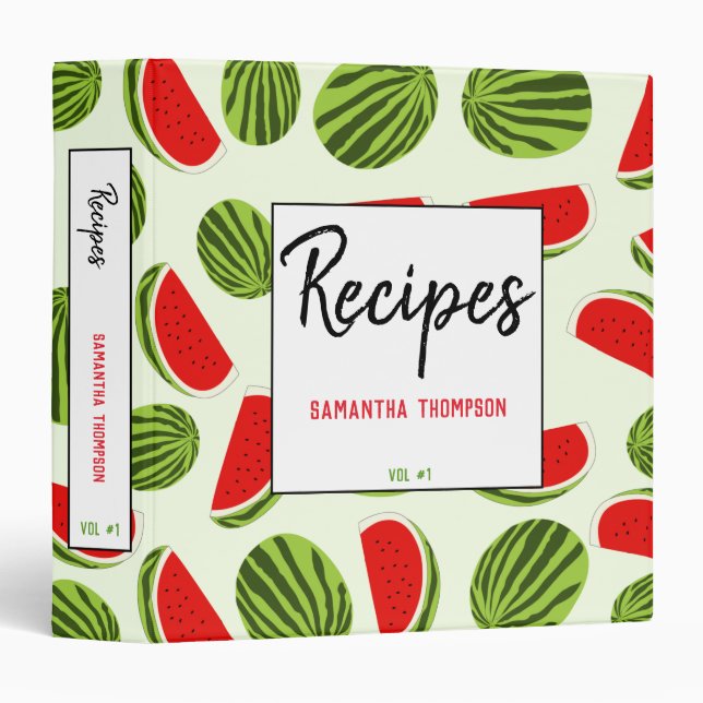Watermelon Summer Fruit Pattern Recipes Cookbook 3 Ring Binder (Front/Spine)