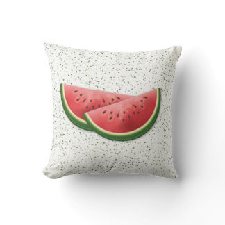 Watermelon Summer Fruit Slices And Green Dots Throw Pillow
