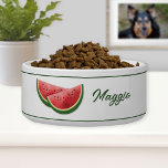 Watermelon Summer Fruit Slices With Custom Name Bowl<br><div class="desc">Destei's red and green color watermelon fruit slice illustrations. The top and bottom have a thin green border. There is also a personalizable text area for a name or other custom text such as "dinner" or "water",  for example.</div>