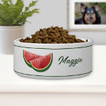 Watermelon Summer Fruit Slices With Custom Name Bowl<br><div class="desc">Destei's red and green color cartoon watermelon fruit slice illustrations. The top and bottom have a thin green border. There is also a personalizable text area for a name or other custom text such as "dinner" or "water",  for example.</div>