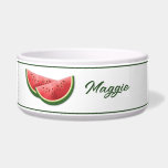 Watermelon Summer Fruit Slices With Custom Name Bowl<br><div class="desc">Destei's red and green color cartoon watermelon fruit slice illustrations. The top and bottom have a thin green border. There is also a personalizable text area for a name or other custom text such as "dinner" or "water",  for example.</div>