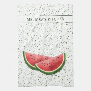 Watermelon Summer Fruit Slices With Custom Text Kitchen Towel