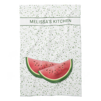 Watermelon Summer Fruit Slices With Custom Text Kitchen Towel