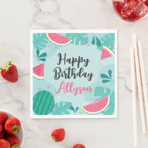 Watermelon Summer Happy Birthday Napkins