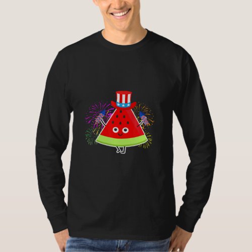 Watermelon Summer Melon With Usa Flag Hat  T_Shirt