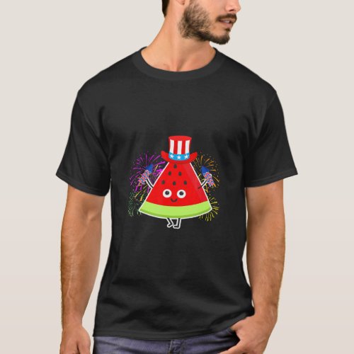 Watermelon Summer Melon With Usa Flag Hat  T_Shirt