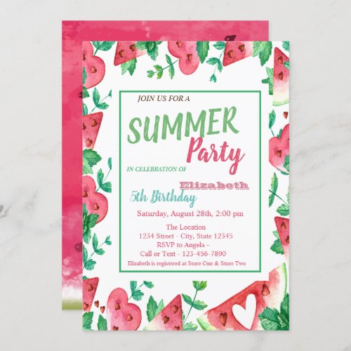 WatermelonSummer Party Birthday  Invitation