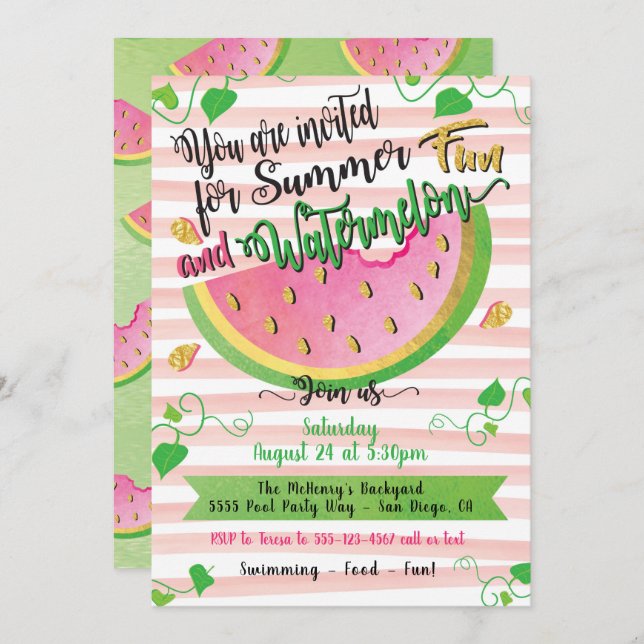 Watermelon Summer Party invitation (Front/Back)