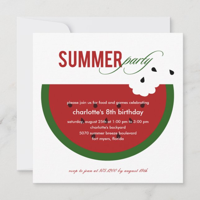 Watermelon Summer Party Invitation (Front)
