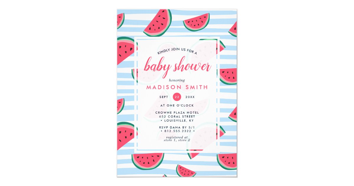 Watermelon Summer Pink Green Fruit Baby Shower Invitation Zazzle Com