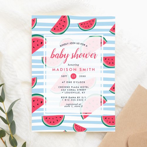 Watermelon Summer Pink Green Fruit Baby Shower Invitation