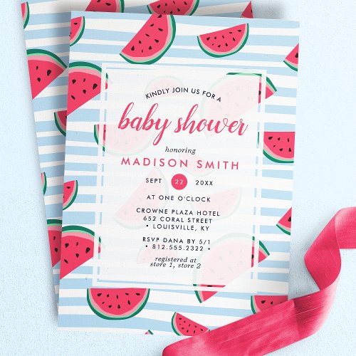 Watermelon Summer Pink Green Fruit Baby Shower Invitation