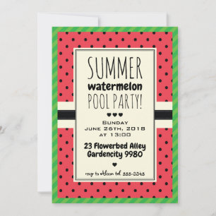 Watermelon summer pool party invitation polka dots
