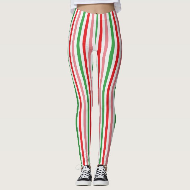 Watermelon Summer Stripes Pattern-56206 Leggings (Front)