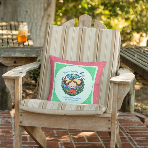 Watermelon Summer Sunshine Cute Girl Bees Red Outdoor Pillow