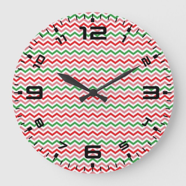 Watermelon Summer Zigzag Stripes Pattern-56209 Large Clock (Front)