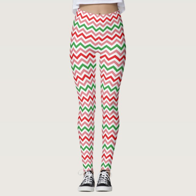 Watermelon Summer Zigzag Stripes Pattern-56209 Leggings (Front)