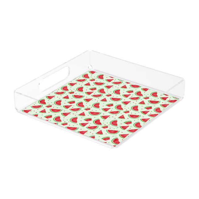 Watermelon Summertime Pattern Melon Fruit Green Acrylic Tray (Angled)