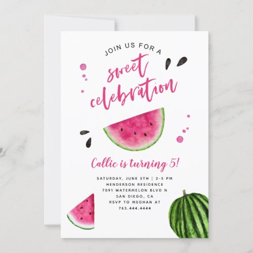Watermelon Sweet Celebration Birthday Party Invitation