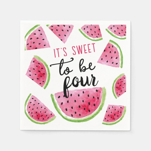 Watermelon Sweet to Be Four Birthday Party Napkins (Front)