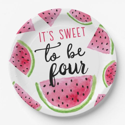 Watermelon Sweet to Be Four Birthday Party Paper Plates
