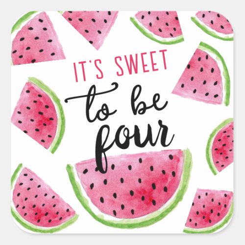 Watermelon Sweet to Be Four Birthday Party Square Sticker