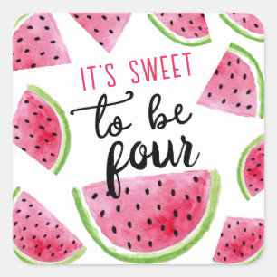 Watermelon Sweet to Be Four Birthday Party Square Sticker
