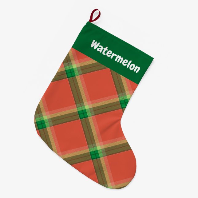 Watermelon Tartan Christmas Stocking (Front (Hanging))