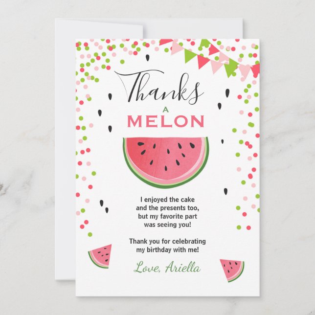 Watermelon Thank You Card One in a melon Summer (Front)