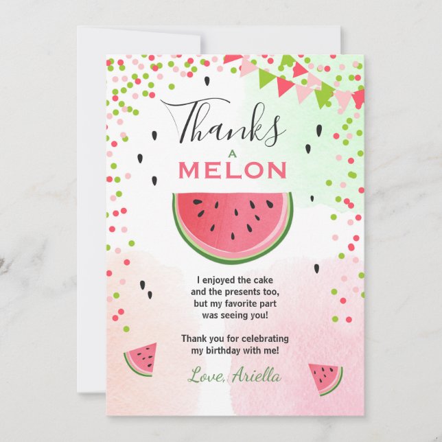 Watermelon Thank You Card One in a melon Summer (Front)