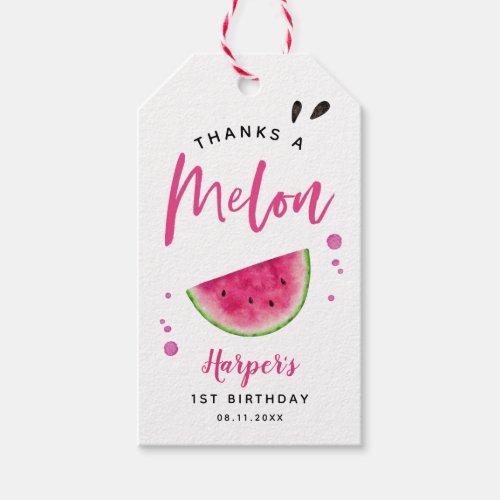Watermelon Thanks A Melon Girls Birthday Party Gift Tags