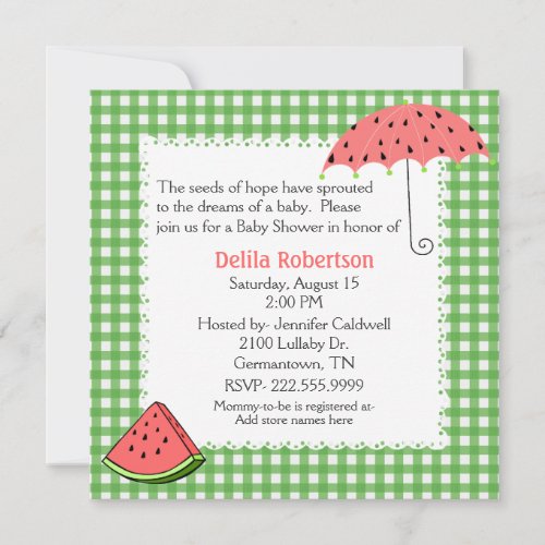Watermelon Theme Baby Shower Custom Invitation