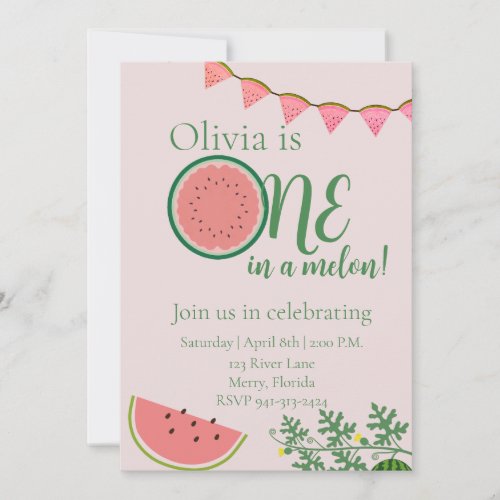 Watermelon theme first birthday invitation