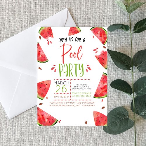 Watermelon Themed Summer Pool Party Invitation 